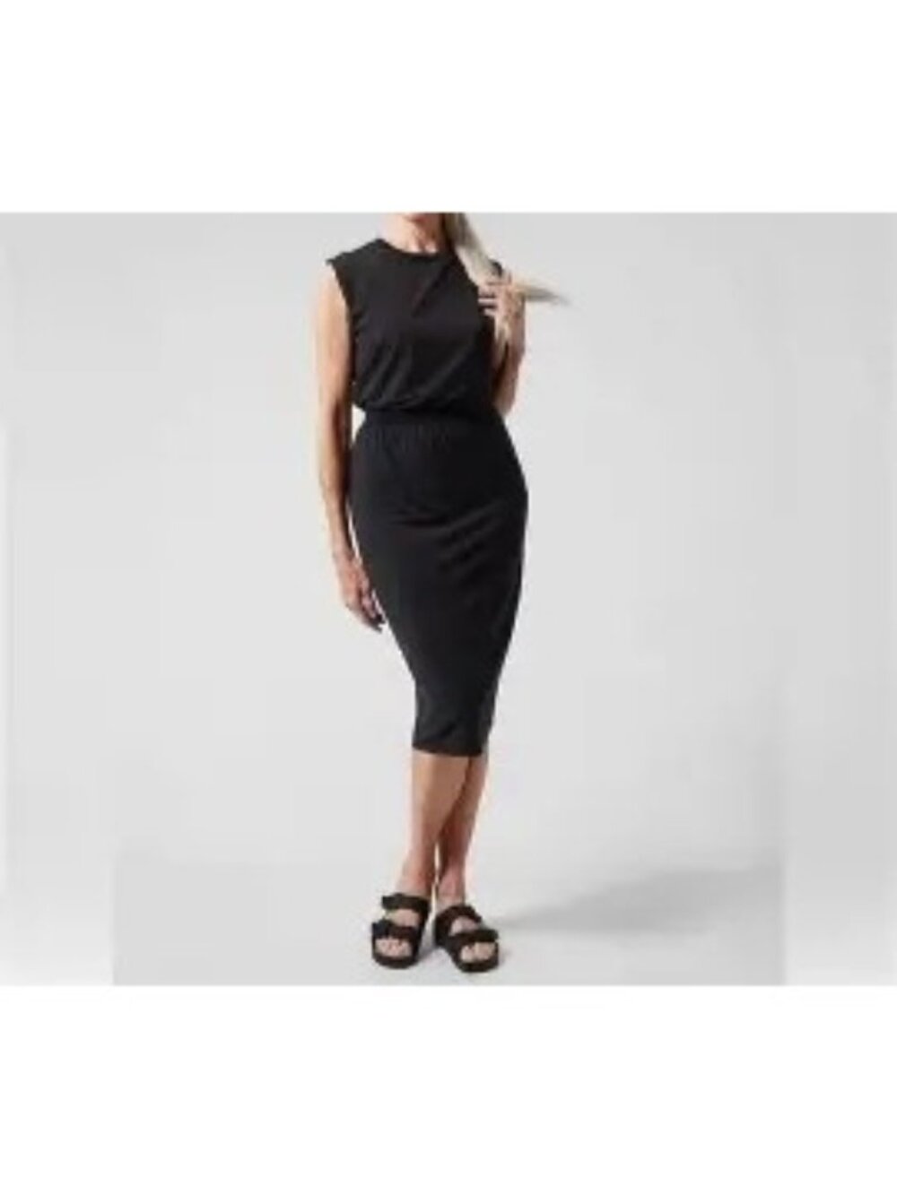 Athleta Santorini Cinch Midi Dress Black Large